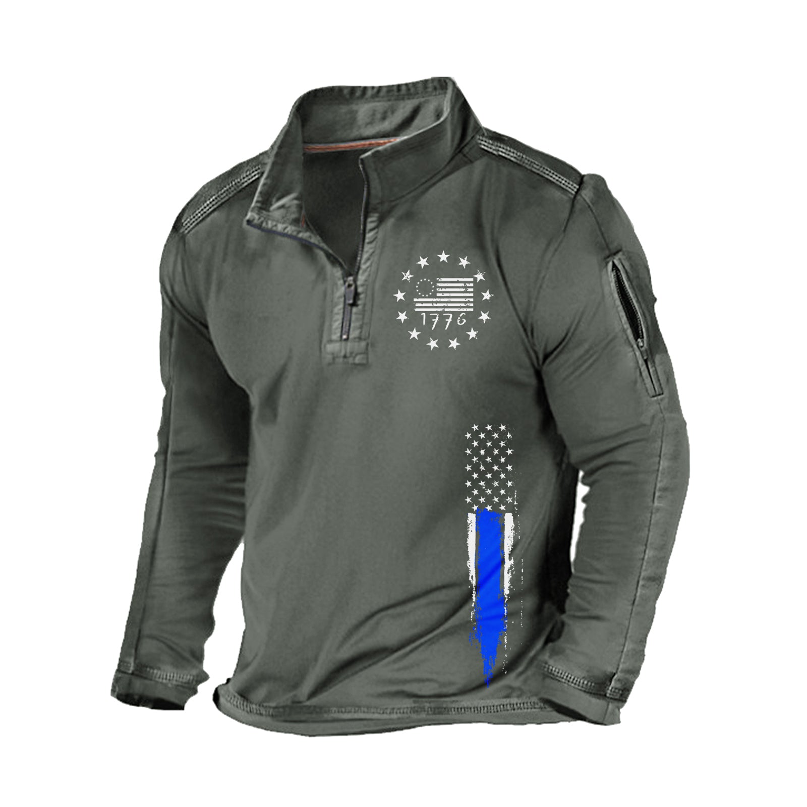 Men's USA Flag Long Sleeve T-Shirt - 100% Cotton Patriotic Graphic Tee, Grey, Small - View #9