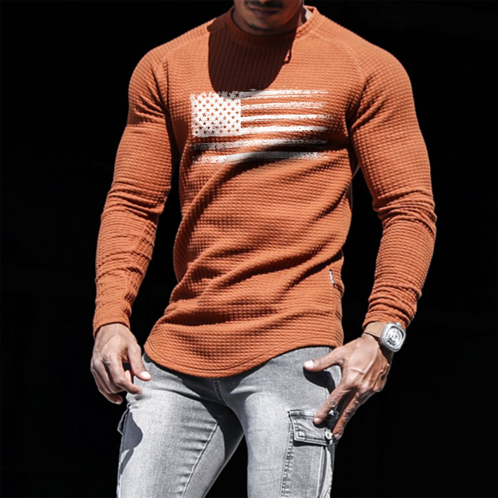 Usa Apparel Men H HYFOL Men's American Flag 1/4 Zip Pullover - Patriotic Stand Collar Sweatshirt With Zip Pocket, 65% Polyester 35% Cotton Usa Pullover