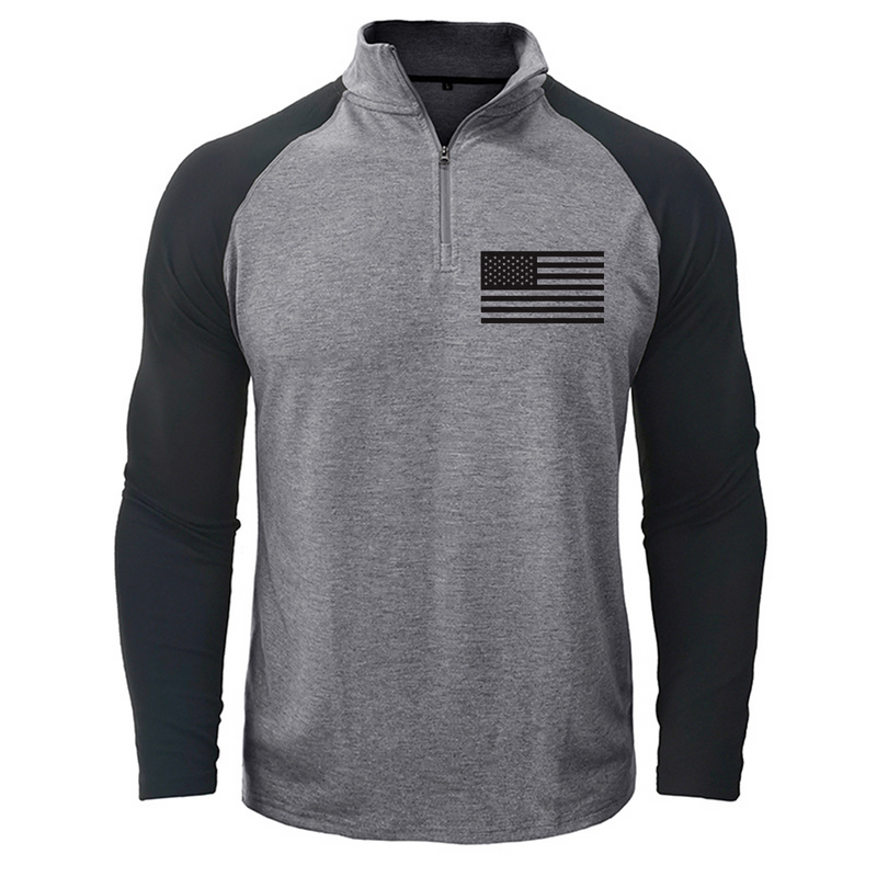 USA FLAG CONTRAST COLOR STAND COLLAR ZIPPER SWEATSHIRT