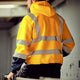 HIGH VISIBILITY SOFT SHELL FLEECE HOODED ZIPPER FLEECE JECKET