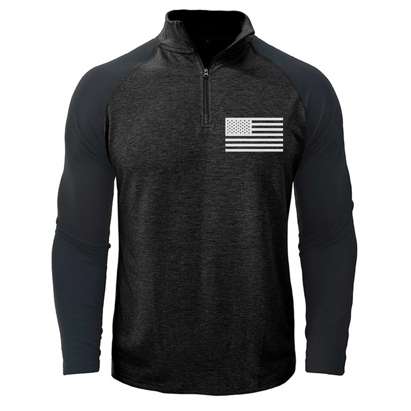 USA FLAG CONTRAST COLOR STAND COLLAR ZIPPER SWEATSHIRT