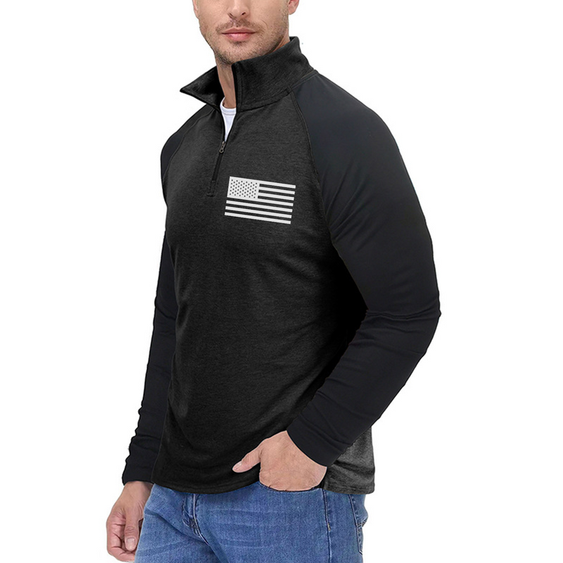 USA FLAG CONTRAST COLOR STAND COLLAR ZIPPER SWEATSHIRT