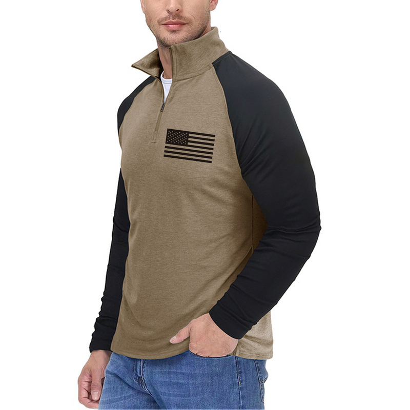 USA FLAG CONTRAST COLOR STAND COLLAR ZIPPER SWEATSHIRT