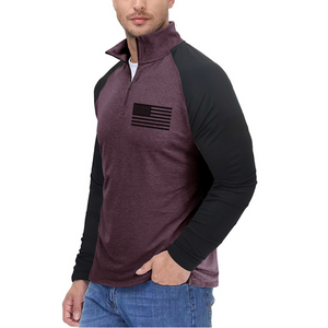 USA FLAG CONTRAST COLOR STAND COLLAR ZIPPER SWEATSHIRT