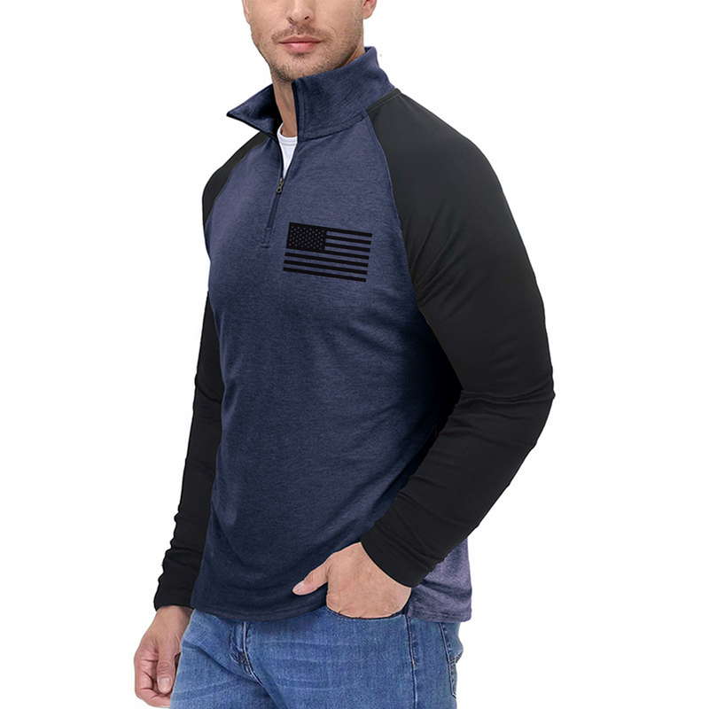 USA FLAG CONTRAST COLOR STAND COLLAR ZIPPER SWEATSHIRT