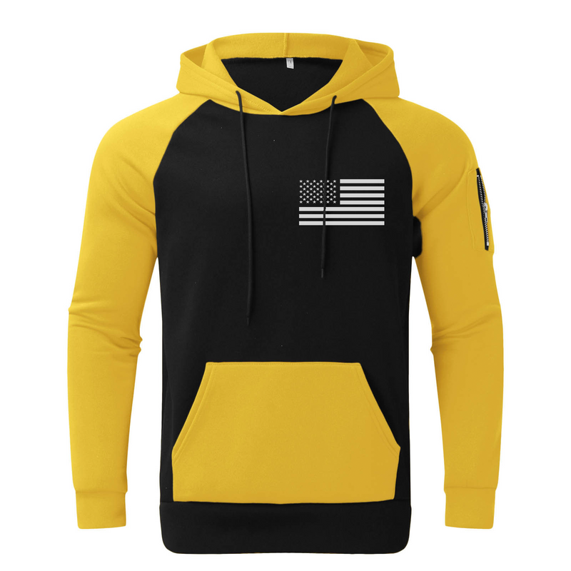 USA FLAG CONTRAST COLOR POCKET HOODIE SPORTY TWO-PIECE SET