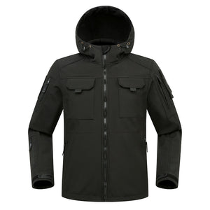 FLEECE MULTI-POCKET HOODED WINDPROOF HARDSHELL JACKET