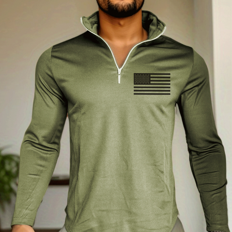 USA FLAG SOLID COLOR ZIPPER TURTLE NECK SWEATSHIRT SPORTY TWO-PIECE SET