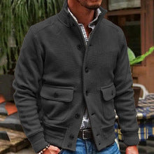 SOLID COLOR  STAND COLLAR KNITTED THICK CASUAL JACKET