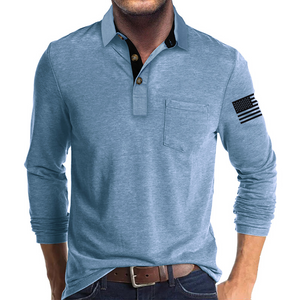 USA FLAG RETRO BUTTON POCKET POLO SHIRT