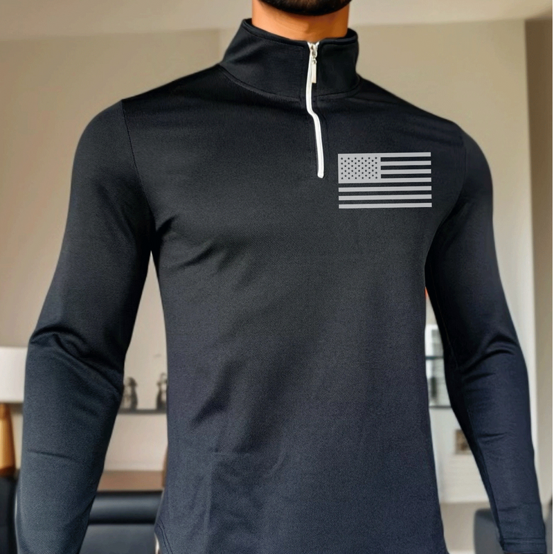 USA FLAG SOLID COLOR ZIPPER TURTLE NECK SWEATSHIRT SPORTY TWO-PIECE SET