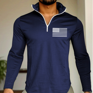 USA FLAG SOLID COLOR ZIPPER TURTLE NECK SWEATSHIRT SPORTY TWO-PIECE SET