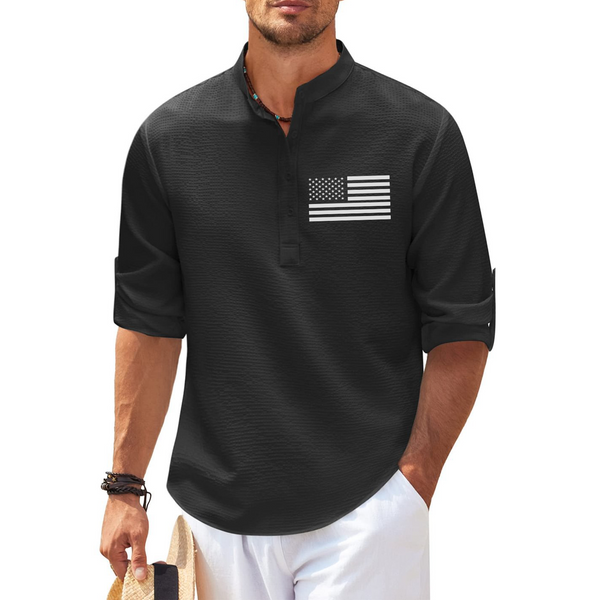 USA FLAG 3/4 SLEEVE CASUAL HENLEY SHIRT