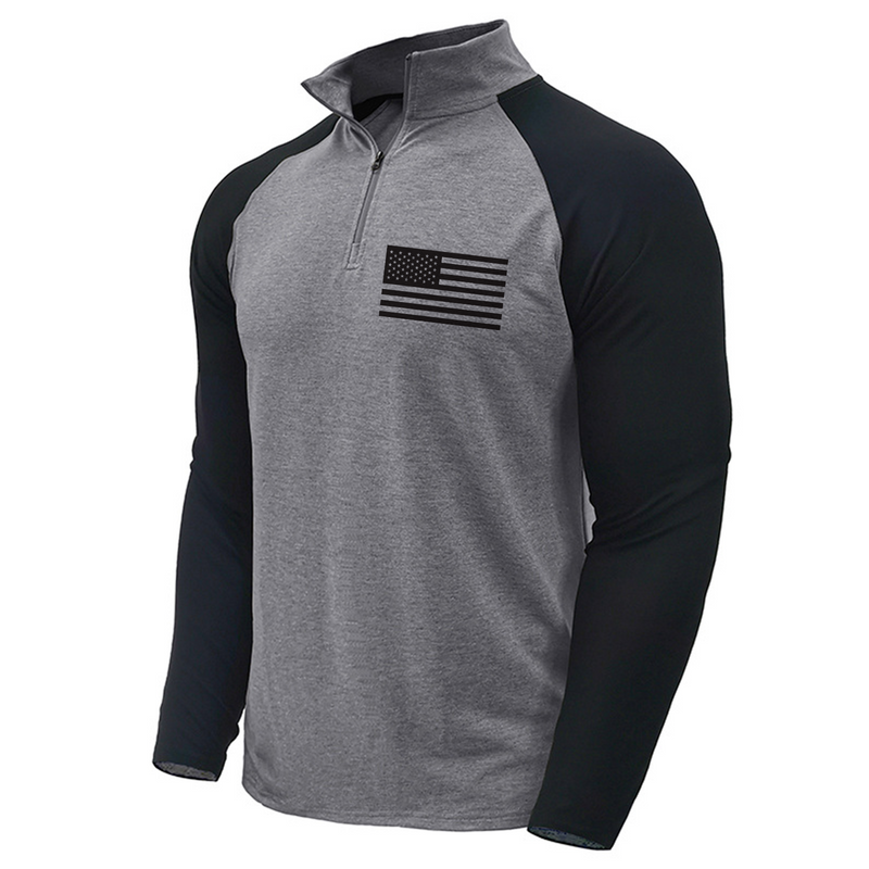 USA FLAG CONTRAST COLOR STAND COLLAR ZIPPER SWEATSHIRT