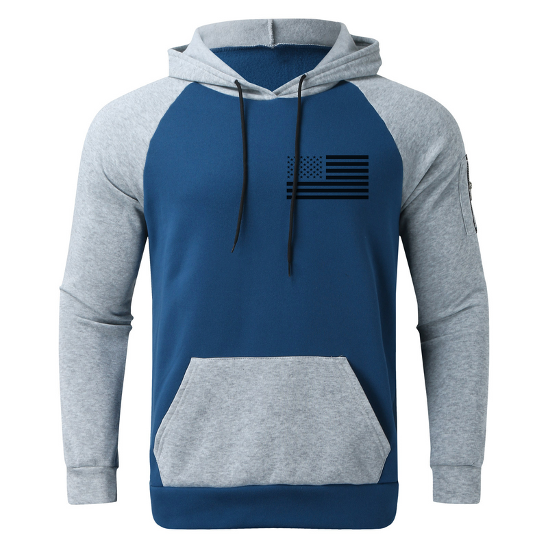 USA FLAG CONTRAST COLOR POCKET HOODIE SPORTY TWO-PIECE SET