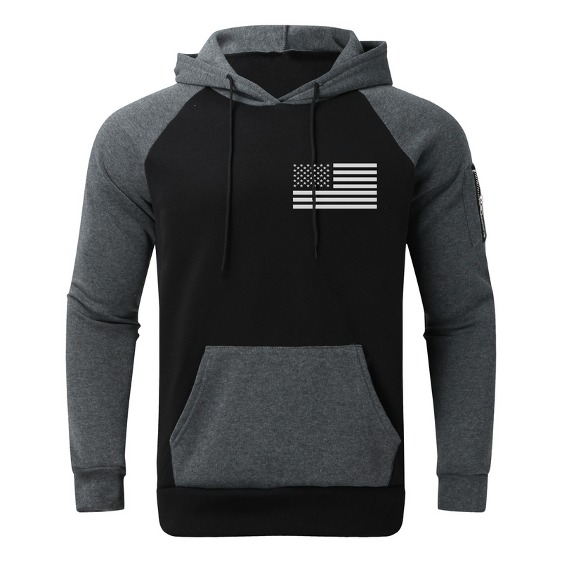 USA FLAG CONTRAST COLOR POCKET HOODIE SPORTY TWO-PIECE SET