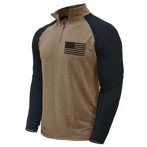 USA FLAG CONTRAST COLOR STAND COLLAR ZIPPER SWEATSHIRT