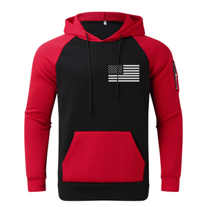 USA FLAG CONTRAST COLOR POCKET HOODIE SPORTY TWO-PIECE SET