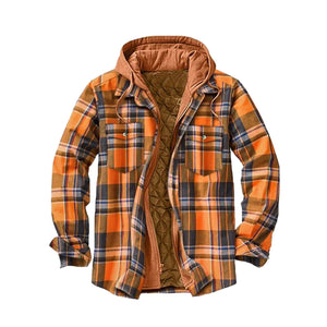 THICKEN PLAID HOODED FAKE TWO PIECES ZIPPER POCKET QUILTED JACKET