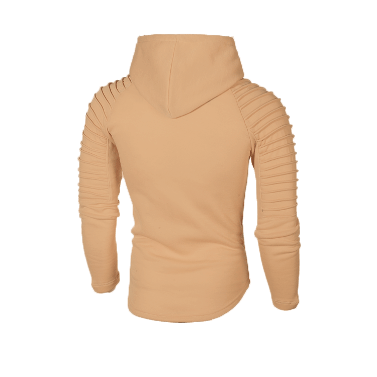 SOLID COLOR PLEATED SLEEVE WRINKLE HOODIE