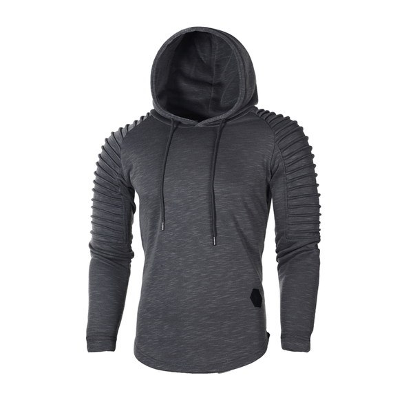 SOLID COLOR PLEATED SLEEVE WRINKLE HOODIE