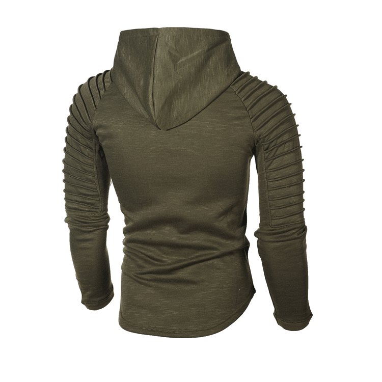 SOLID COLOR PLEATED SLEEVE WRINKLE HOODIE