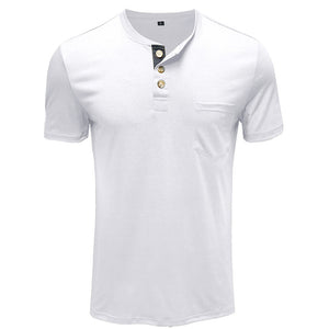 BUTTON HENLEY NECK SHORT SLEEVE POCKET TEE