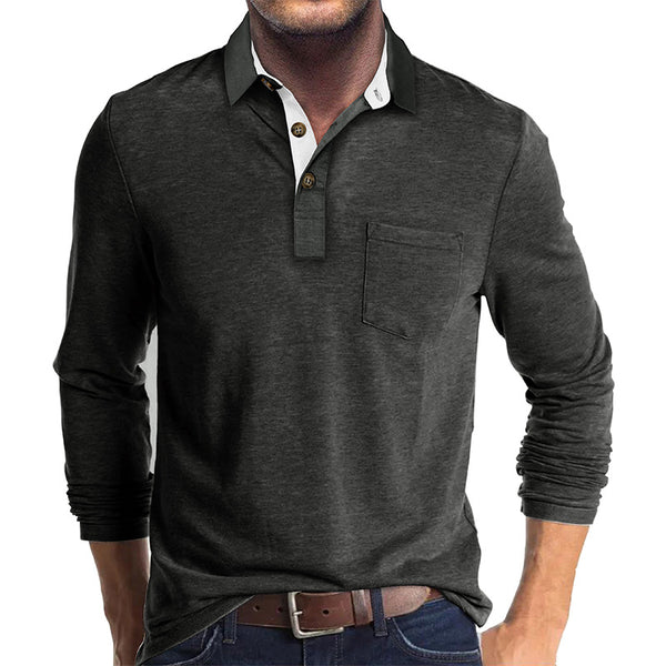 RETRO BUTTON ACTIVE LONG SLEEVE POCKET POLO SHIRT