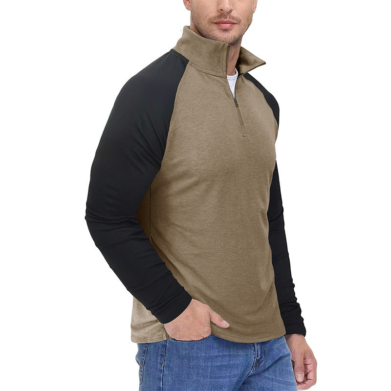 CONTRAST COLOR STAND COLLAR ZIPPER SWEATSHIRT