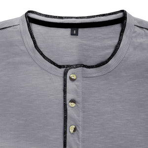 SLUB COTTON LONG SLEEVE CONTRAST BUTTON HENLEY SHIRT