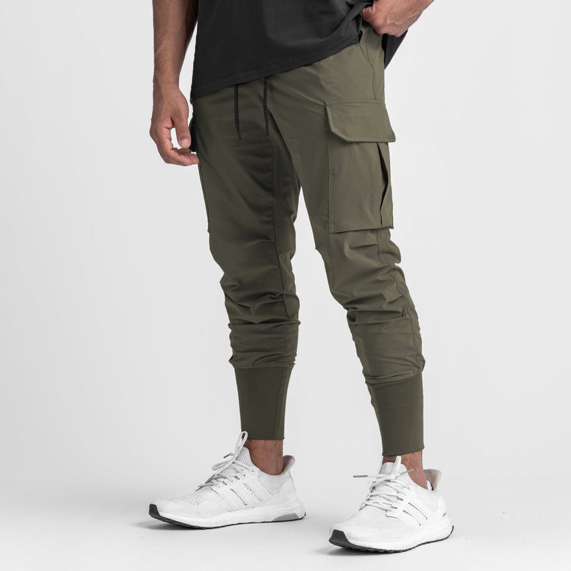 QUICK DRY SKINNY DRAWSTRING MULTI POCKET RUNNING PANTS