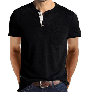 BUTTON HENLEY NECK SHORT SLEEVE POCKET TEE