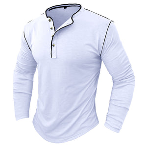 SLUB COTTON LONG SLEEVE CONTRAST BUTTON HENLEY SHIRT