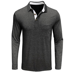 RETRO BUTTON ACTIVE LONG SLEEVE POCKET POLO SHIRT