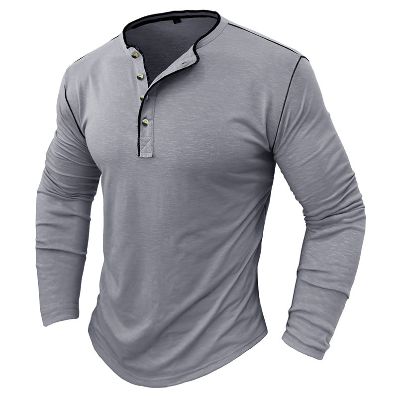 SLUB COTTON LONG SLEEVE CONTRAST BUTTON HENLEY SHIRT