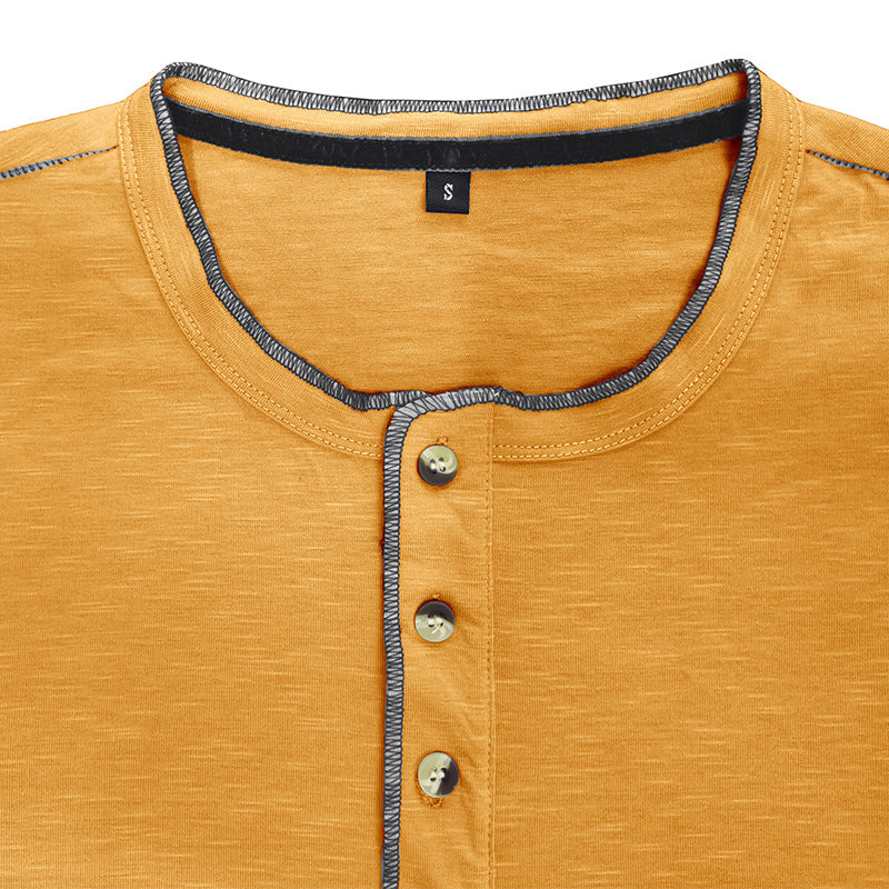 SLUB COTTON LONG SLEEVE CONTRAST BUTTON HENLEY SHIRT