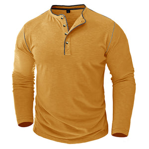 SLUB COTTON LONG SLEEVE CONTRAST BUTTON HENLEY SHIRT