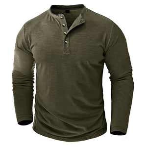 SLUB COTTON LONG SLEEVE CONTRAST BUTTON HENLEY SHIRT