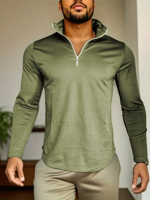 SOLID COLOR ZIPPER TURTLE NECK SWEATSHIRT SPORTY TWO-PIECE SET