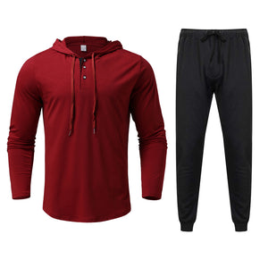 CASUAL BUTTON DOWN HOODIE SPORTY TWO-PIECE SET