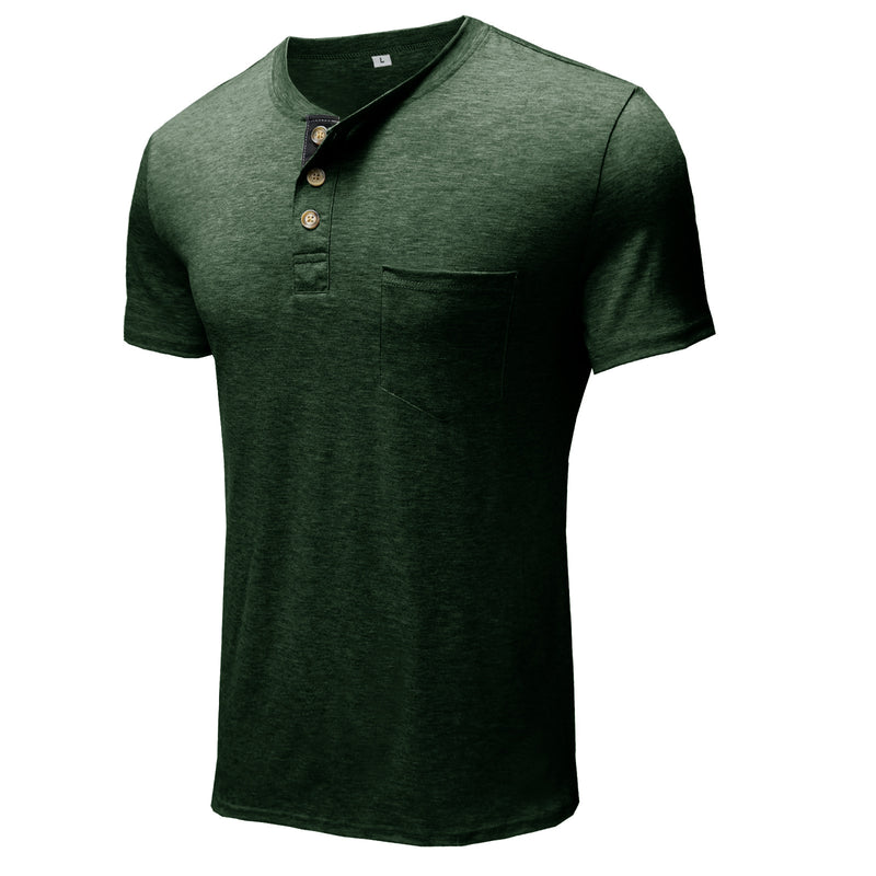 BUTTON HENLEY NECK SHORT SLEEVE POCKET TEE