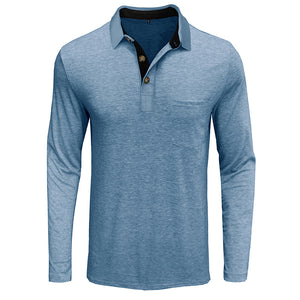 RETRO BUTTON ACTIVE LONG SLEEVE POCKET POLO SHIRT