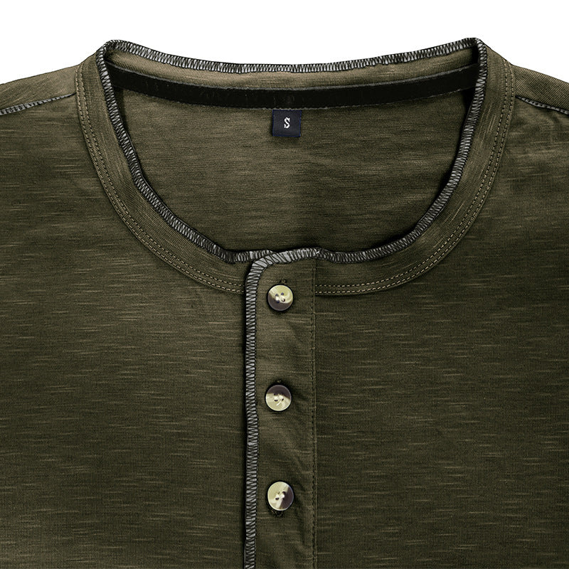 SLUB COTTON LONG SLEEVE CONTRAST BUTTON HENLEY SHIRT