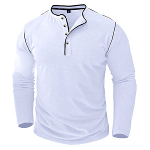 SLUB COTTON LONG SLEEVE CONTRAST BUTTON HENLEY SHIRT