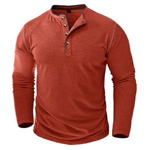 SLUB COTTON LONG SLEEVE CONTRAST BUTTON HENLEY SHIRT