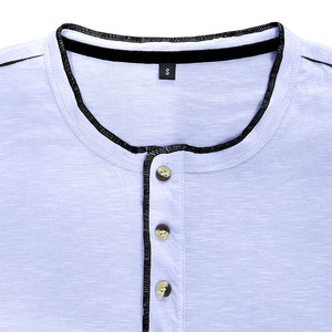 SLUB COTTON LONG SLEEVE CONTRAST BUTTON HENLEY SHIRT