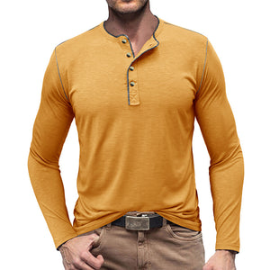 SLUB COTTON LONG SLEEVE CONTRAST BUTTON HENLEY SHIRT