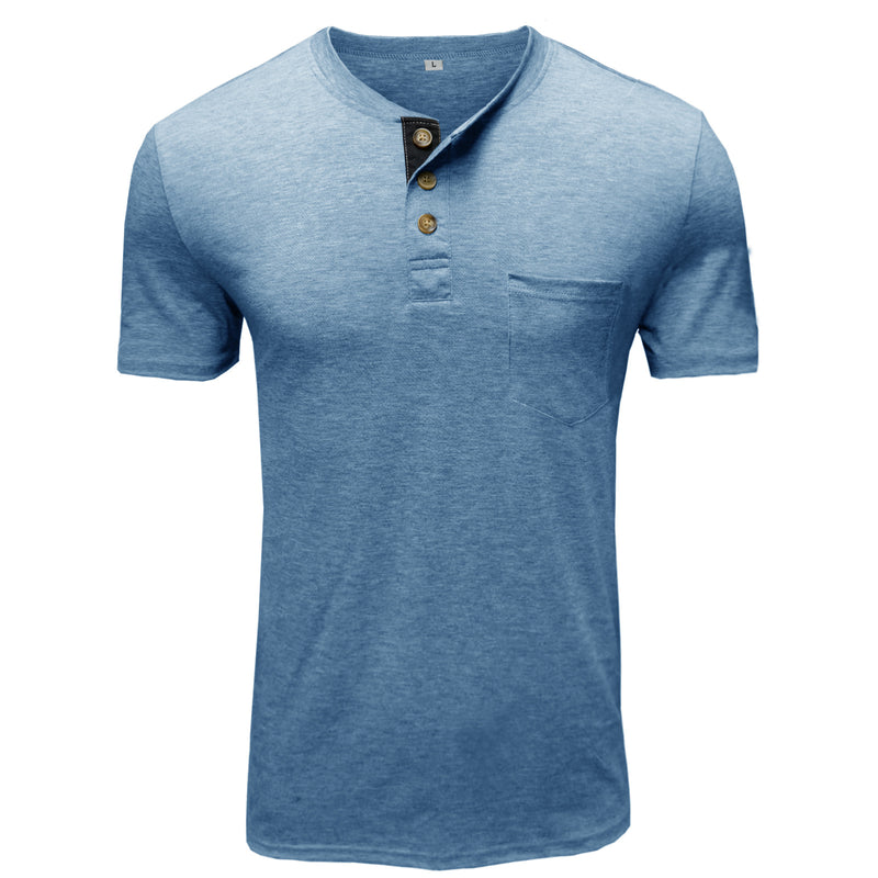 BUTTON HENLEY NECK SHORT SLEEVE POCKET TEE