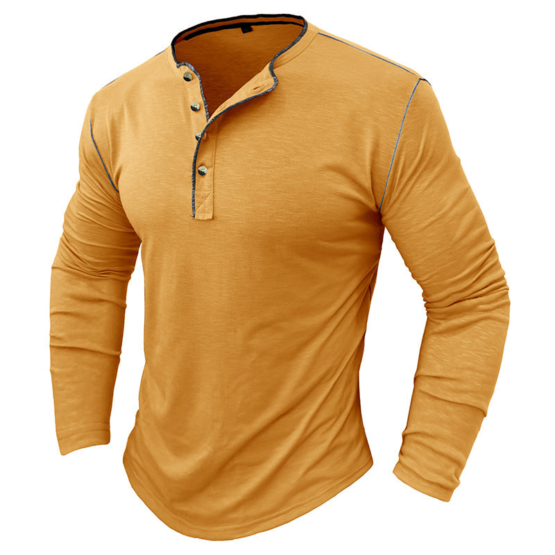 SLUB COTTON LONG SLEEVE CONTRAST BUTTON HENLEY SHIRT