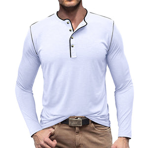SLUB COTTON LONG SLEEVE CONTRAST BUTTON HENLEY SHIRT